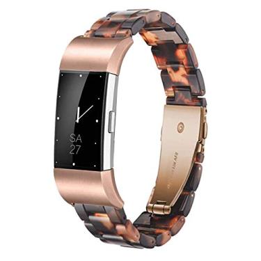 Imagem de Ayeger Pulseira de resina compatível com Fitbit Charge 2/2 HR, acessório de resina para mulheres e homens, pulseira com fivela de ouro rosa, pulseira Bl{Item} para Fitbit Charge 2/2 HR Smart Watch
