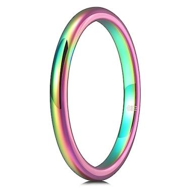 Imagem de THREE KEYS JEWELRY Anel de compromisso de casamento de titânio de tungstênio escovado de 1 mm, 2 mm, 4 mm, 6 mm, 8 mm, para mulheres, masculino, banhado a azul/ouro/ouro rosa/arco-íris/pulseira polida personalizada, 5, Tungstênio, Sem pedra preciosa