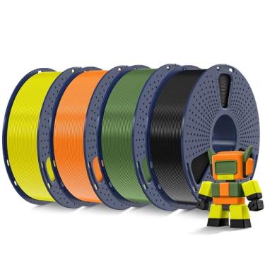 Imagem de SUNLU Filamento PLA de alta velocidade 4KG 1,75 mm, 30 mm/s - 600 mm/s Faixa de impressão, filamento de impressora 3D 4 kg, 1 kg por carretel, pacote com 4, 4 cores, preto + verde oliva + laranja +