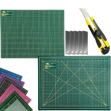 Imagem de Base Tabua de Corte Artesanato Patchwork Scrapbook Placa Cortes A2 Dupla Face Regenerativa Estilete Profissional (Verde)