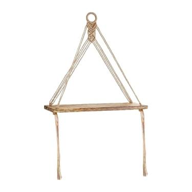 Imagem de Prateleira de parede suspensa de macramê boho, prateleira flutuante, fácil de instalar, decoração de parede, prateleira de exposição de madeira para, Marrom