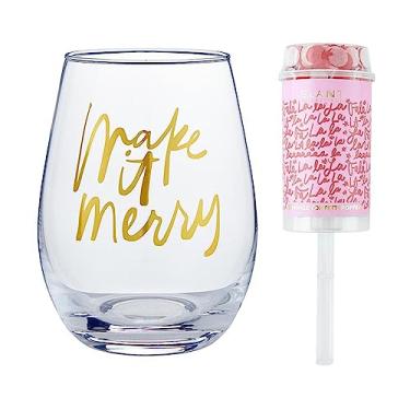 Imagem de Slant Collections Conjunto de presente de Natal, taça de vinho sem haste e popper, 2 peças, Make It Merry