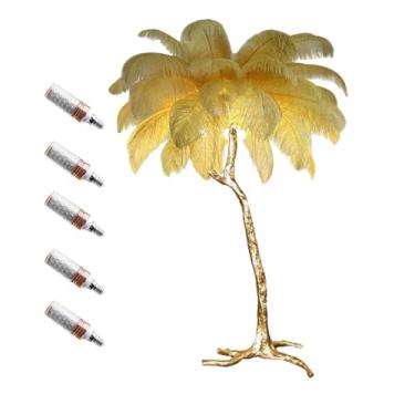 Imagem de Luminária de chão, luminária de chão de penas, lâmpada de pé padrão regulável com lâmpada de resina dourada corpo de trabalho interno iluminação de leitura lâmpadas de chão para presentes