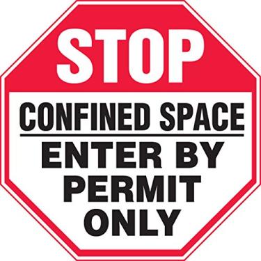 Imagem de Accuform Placa adesiva de vinil MCSP560VS, legenda "Stop CONFINED Space Enter by Permit ONLY", 30 cm de comprimento x 30 cm de largura x 0 cm de espessura, vermelho/preto em branco