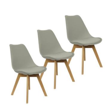 Imagem de Kit 3 Cadeiras Charles Eames Leda Luisa Saarinen Design Wood Estofada 