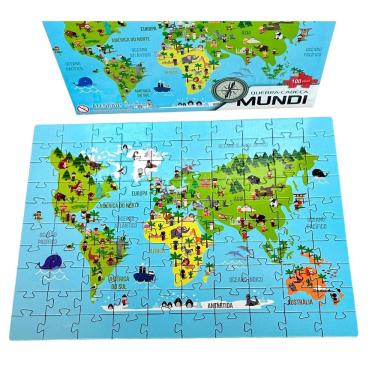 Imagem de Quebra Cabeça Mapa Mundi Educativo 100 Peças Divertido