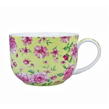 Imagem de Caneca de café grande de 740 ml, tigelas de sopa com alças grandes canecas de sopa de osso chinês, caneca de sopa, tigela de sopa para café com leite e cereais (rosa amarela brilhante)