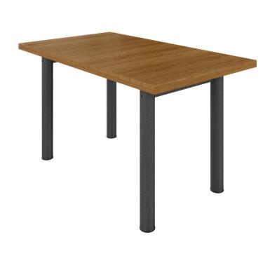 Imagem de Mesa Retangular Tampo Madeira Maciça Ripado 140x75cm Base Tubo 3" Madeira Maciça/Preto