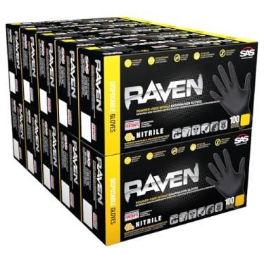 Imagem de 10 Pack SAS Safety 66517 Raven 6 mil Black Nitrile Disposable Gloves - Medium (100 Gloves per Box)
