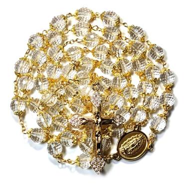 Imagem de GeekTenet Rosário de contas de terço premium cristal natural ouro rosery cruz presentes católicos