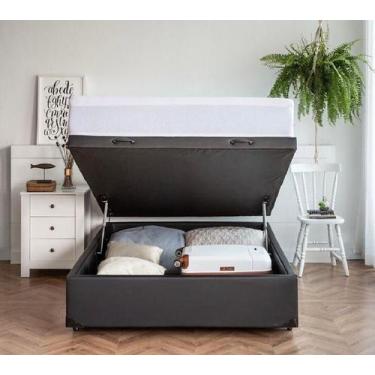 Imagem de Cama Box Baú Casal Preto Sintético com Pistões a Gás - Real Comfort Es