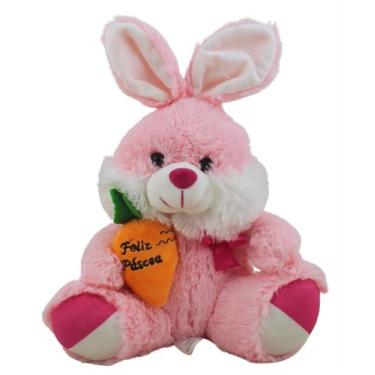 Imagem de Coelho de Pascoa Pelúcia Médio Fofinho C/ Cenoura Rosa - ROSRO