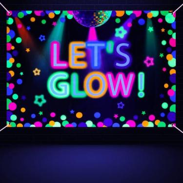 Imagem de Fundo Fotográfico Neon Let's Glow Party XJLANTTE - 1,8 x 1,2m