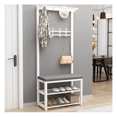 Imagem de Árvore de entrada 4 em 1 com banco de sapatos, cabide com 12 ganchos e 2 varões para pendurar, com banco e armazenamento de sapatos, moldura de metal 60/80/100 cm