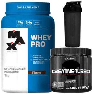 Imagem de Whey Protein Concentrado 1KG + Creatina Turbo 150g + Coqueteleira - Max Titanium (1kg, Chocolate)