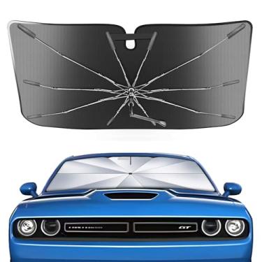 Imagem de Guarda-sol portátil para para-brisas personalizado adequado para Dodge Charger 2011-2023, 2 em 1 cristal de gelo durável guarda-chuva compacto sombra UPF50+ UV proteção contra isolamento térmico