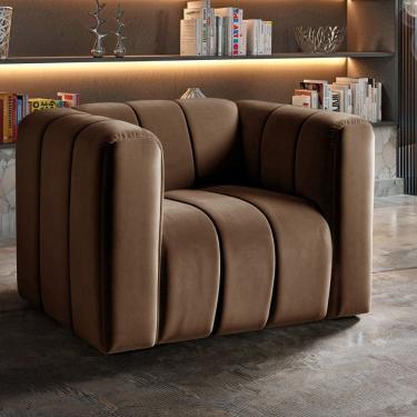 Imagem de Poltrona Decorativa Retrô Moderna Sala de Estar Marrom