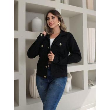 Imagem de jaqueta Jeans Feminina Com Elastano preto manga longa 5040 - NoBrand, 