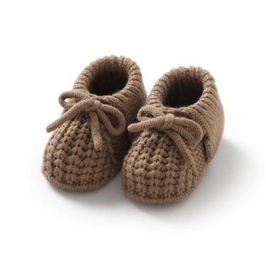 Imagem de Wugugu Botas para bebês recém-nascidos meninos meninas First Walkers meia de malha macia botas de crochê para berço, Marrom, 0-3 Months Infant