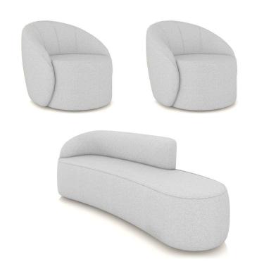 Imagem de Sofá 4 Lugares Orgânico 220cm Morgan E 2 Poltronas Lua Linho Cinza D03 - D`rossi