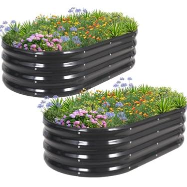 Imagem de 1MORE Cama de jardim elevada galvanizada - caixas de jardim ao ar livre, canteiros elevados para jardinagem, kit de cama de jardim de metal de 1,2 x 0,6 x 0,3 m para flores de vegetais, canteiros