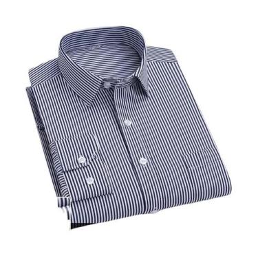 Imagem de Camisa Masculina de Negócios Listrada Branca - Manga Comprida 4XL - An