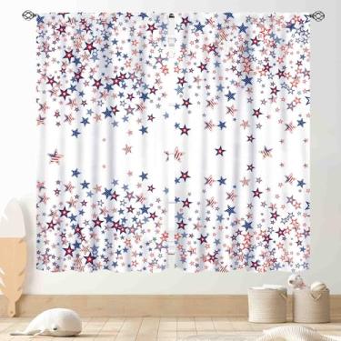 Imagem de Cortinas de 4 de julho, Dia da Independência, bandeira americana patriótica, vermelho, azul, estrelas, fogos de artifício, férias, quinta, janela, tratamentos para quarto, sala de estar, cozinha