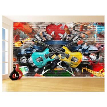 Imagem de Papel De Parede 3D Musica Guitarra Arte Graffiti 3,5M Mus87 - Você Dec