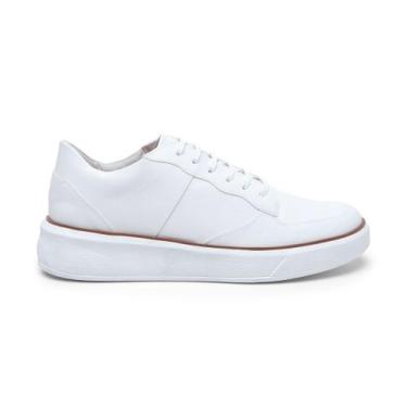 Imagem de Sapatenis Branco Masculino Couro Casual Sola Alta Moderno Confortável 