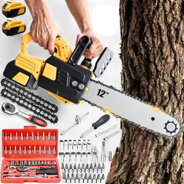 Imagem de Motosserra Elétrica 48V 12 Polegadas 2 Baterias 1000mAh Corrente X-Cuti Brushless 3000W Baixa Vibração Jardim Lenha Bateria Recarregável