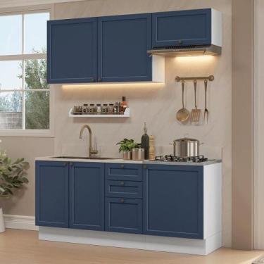 Imagem de Armário de Cozinha Compacta 180 cm Branco/Azul Vik Madesa 01, Branco/A