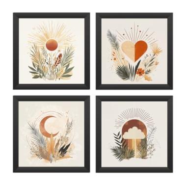 Imagem de Conjunto de 4 porta-retratos, 18x18 cm, sala de estar, banheiro, vidro (Preto)