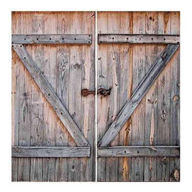 Imagem de Cortinas blackout rústicas 90%, porta de garagem de madeira antiga imagem de arte estilo fazenda nativo americano, para sala de estar ou quarto, L 132 x C 239 cm bronze carvão