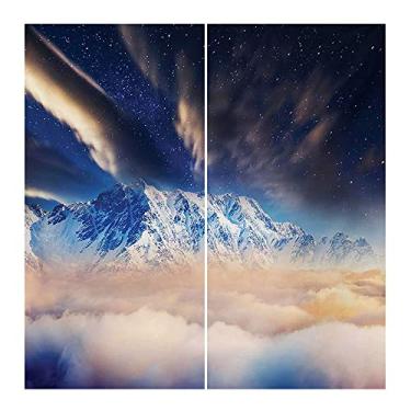 Imagem de Cortina blackout espacial, Via Láctea sobre picos de montanhas nevadas, visão mágica de galáxia com nuvens de crepúsculo, cortinas blackout com absorção de som para decoração de sala de jantar/festa,