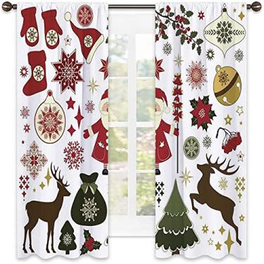 Imagem de Cortinas blackout de quarto de Natal, estampa de estilo natalino, cortinas blackout com absorção de som para sala de jantar/decoração de festa, L 106 x C 182 cm
