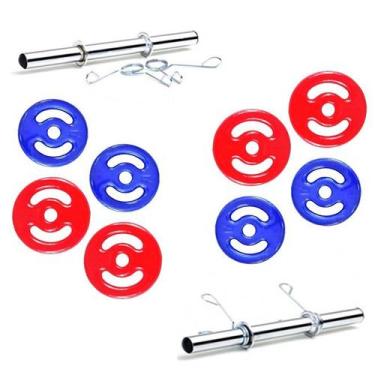 Imagem de Kit 12kg Anilhas Emborrachadas + 2 Barras 40cm + 4 Presilhas - Rythmoo