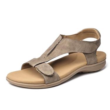 Imagem de Merking Sandálias femininas ortopédicas com suporte de arco ortopédicas confortáveis com bico aberto - sapatos rasos de verão para caminhadas casuais, Cinza, 37