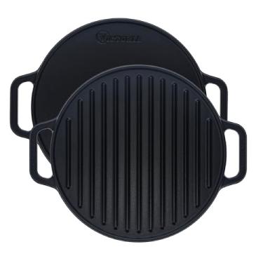 Imagem de Victoria Grelha redonda de ferro fundido. Chapa de queimador duplo, com alças de bobina removíveis temperada com óleo de linhaça 100% certificado KoBibir não OGM, 30 cm, preta