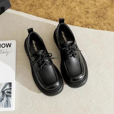 Imagem de Sapatos Oxford Pretos Femininos Primavera Outono Moda Versátil Mocassi