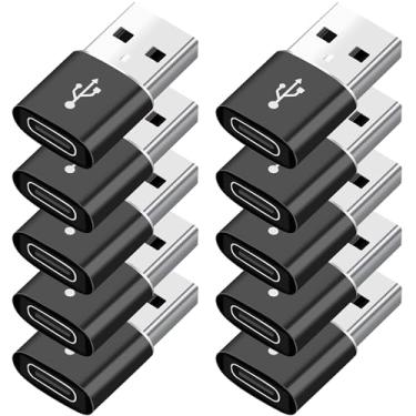 Imagem de Adaptador USB para USB C pacote com 10, carregador de carro USB C fêmea para macho, conversor tipo C para iPhone 16 16e Pro Max, 15 14 13 12 Plus, Apple Watch, Airpods, compatível com Nintendo Switch