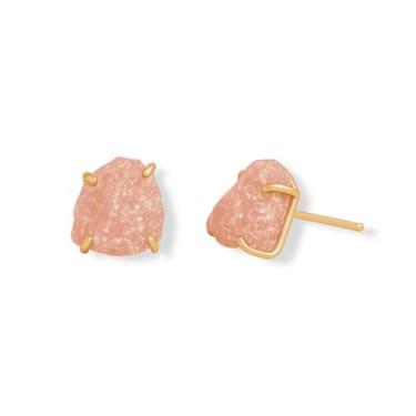 Imagem de Brinco Tarraxa Quartzo Morango - Cristal Natural, Banho Ouro 18k