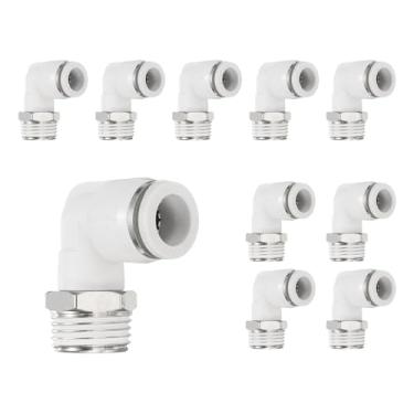 Imagem de HARFINGTON 10 peças de encaixes push to connect cotovelo macho 1/2 polegada tubo OD x 1/2 polegada NPT rosca plástico conexão rápida mangueira de ar kit de encaixe pneumático conector de bloqueio de