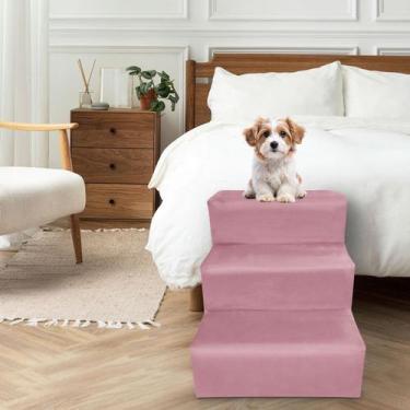 Imagem de Escada Para Pet 3 Degraus Veludo Rosê - New Haus