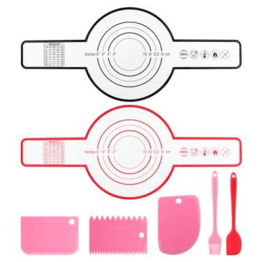 Imagem de 2 moldes de silicone para pão, pães de fermento para forno holandês, tapete reutilizável com alças longas, pão de fermento fácil de transferir, com escovas e espátulas