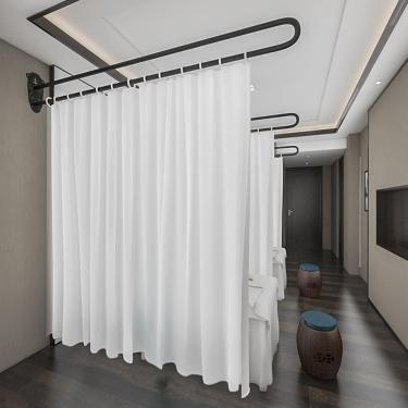 Imagem de Divisória De Parede Divisor De Sala Cortina Rod, Proteção De Privacidade Perfuração Metal Pendurado Pólo, Para Hospital, Clínica Médica, Salão De Beleza, Shopping, Black Rod With Curtain Set, L 200cm