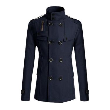 Imagem de Jaqueta De Inverno Retro Misturada Masculina Longa Corta-vento Casual Marrom Casaco De Lã Quente Estilo De Rua, army green, XXL