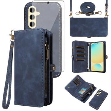 Imagem de Asuwish Capa de celular para Samsung Galaxy S24 FE 5G carteira com zíper destacável com protetor de tela de vidro temperado alça transversal alça flip porta-cartão S 24 EF AI S24FE 24S mulheres