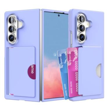 Imagem de HOULEE Capa para Samsung Galaxy Z Fold 7 com suporte para cartão com bloqueio RFID, capa de celular robusta à prova de choque com proteção contra quedas para Galaxy Z Fold 7, roxo claro