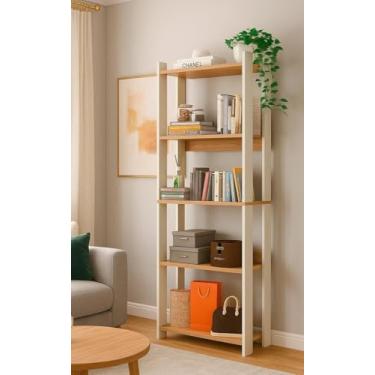 Imagem de Organizador Estante Livreiro Estilo Industrial Prateleira para Decoração Ambientes Livros Bolsas Sapatos - Off white/Nature