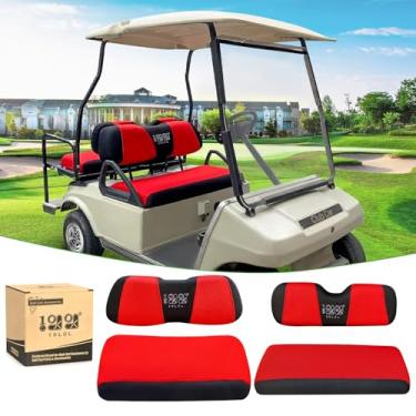 Imagem de 10L0L Conjunto de capa de assento frontal para carrinho de golfe DS e EZGO RXV TXT, tecido de malha de poliéster respirável lavável (vermelho preto)